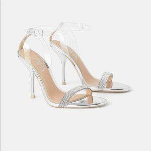 Zara rhinestones ankle strap sandals, New, size 7.5